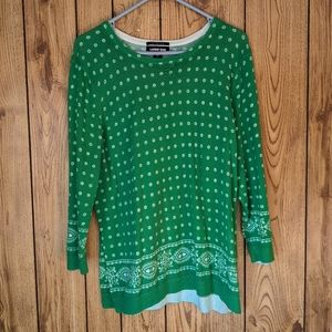 Land's End floral kelly green cotton sweater